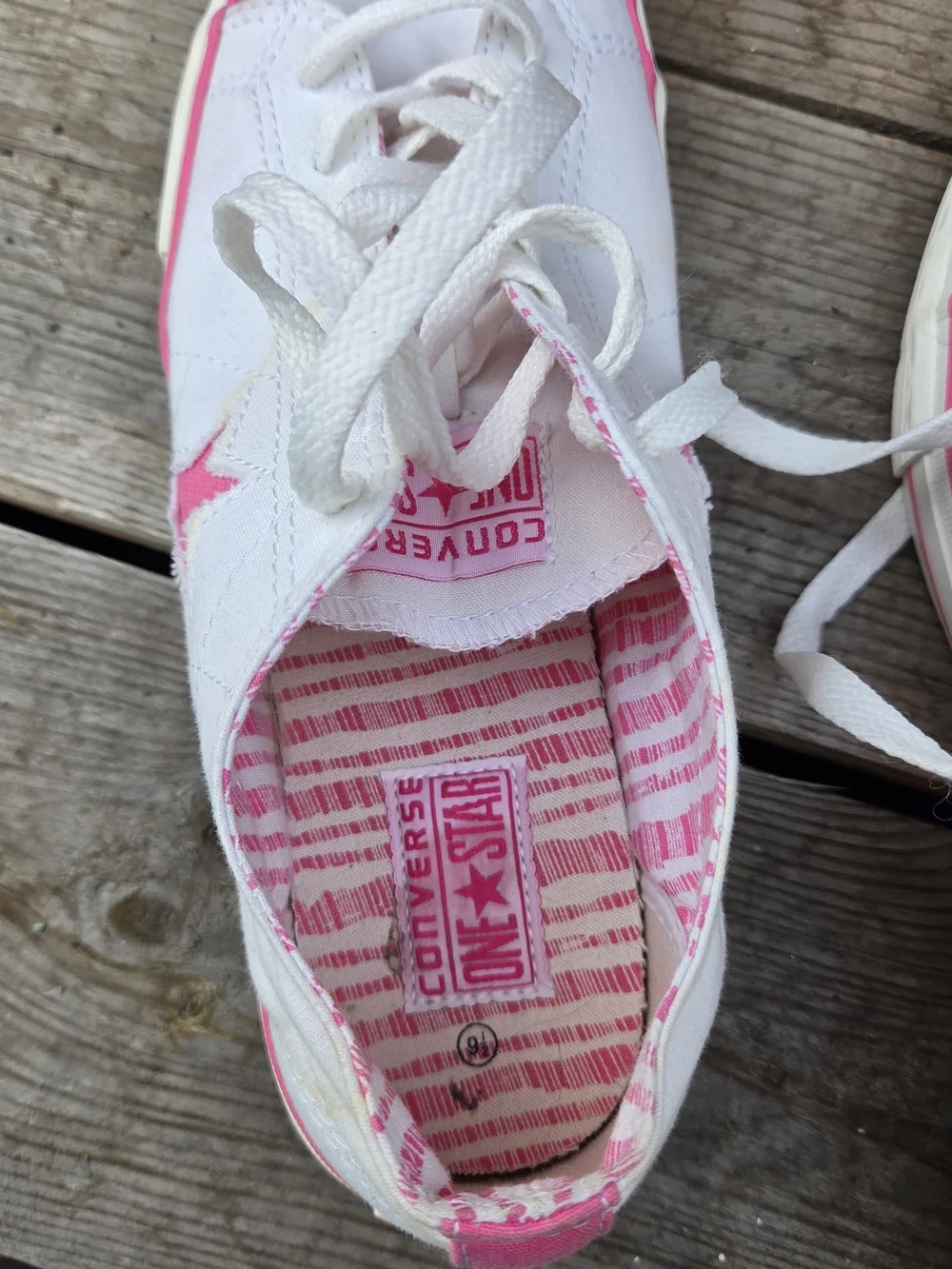 Converse White Canvas Sneakers with Pink Toe and Star Accents